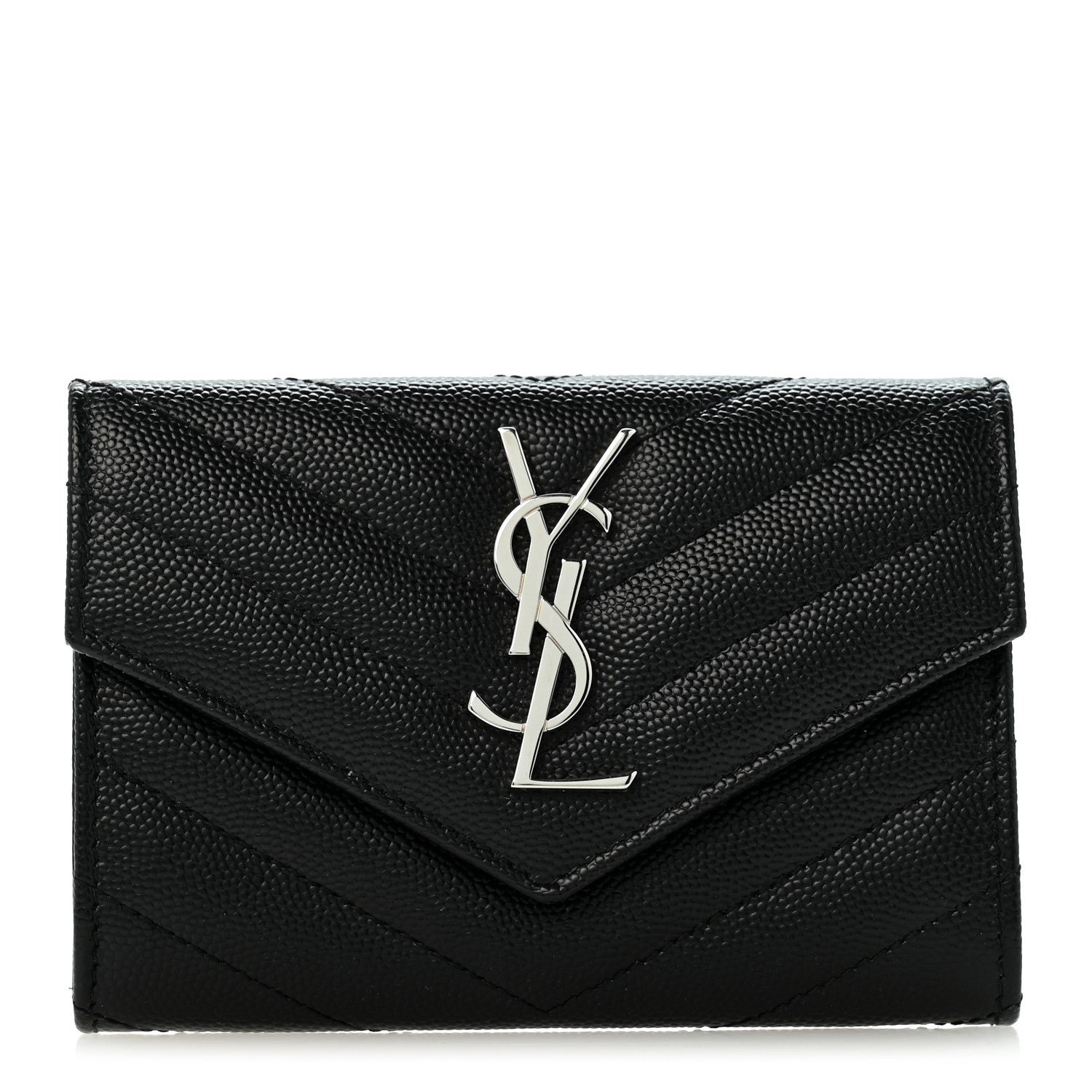 Saint Laurent Grain De Poudre Matelasse Chevron Small Monogram Envelope Wallet Black
