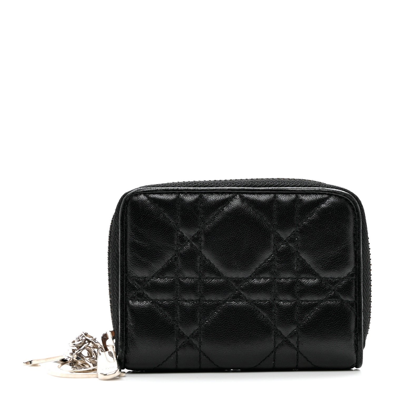 Dior Calfskin Cannage Compact Zip Card Wallet Black