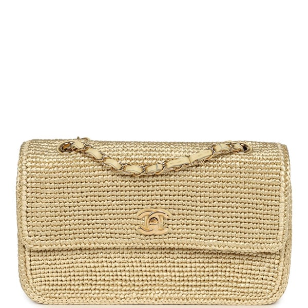 Chanel Small Coco Beach Flap Bag Light Gold Braided Raffia Gold Hardware