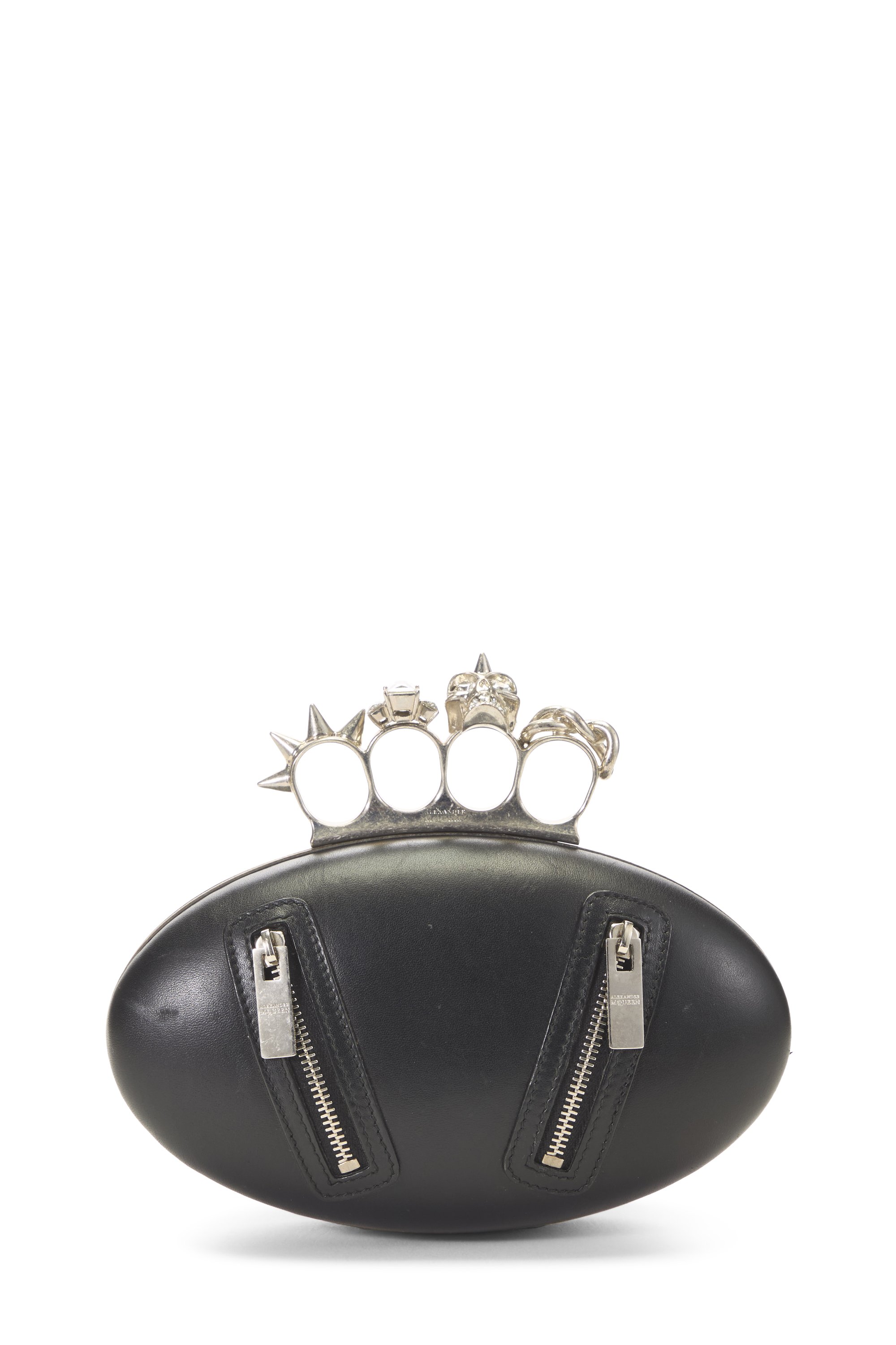 Black Leather Oval Knuckle Clutch