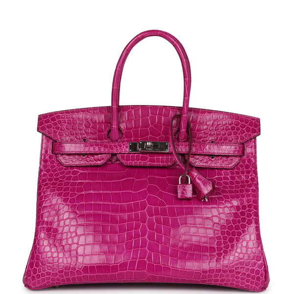 Hermes Pre-owned Hermes Birkin 35 Rose Sheherazade Shiny Porosus Crocodile Palladium Hardware