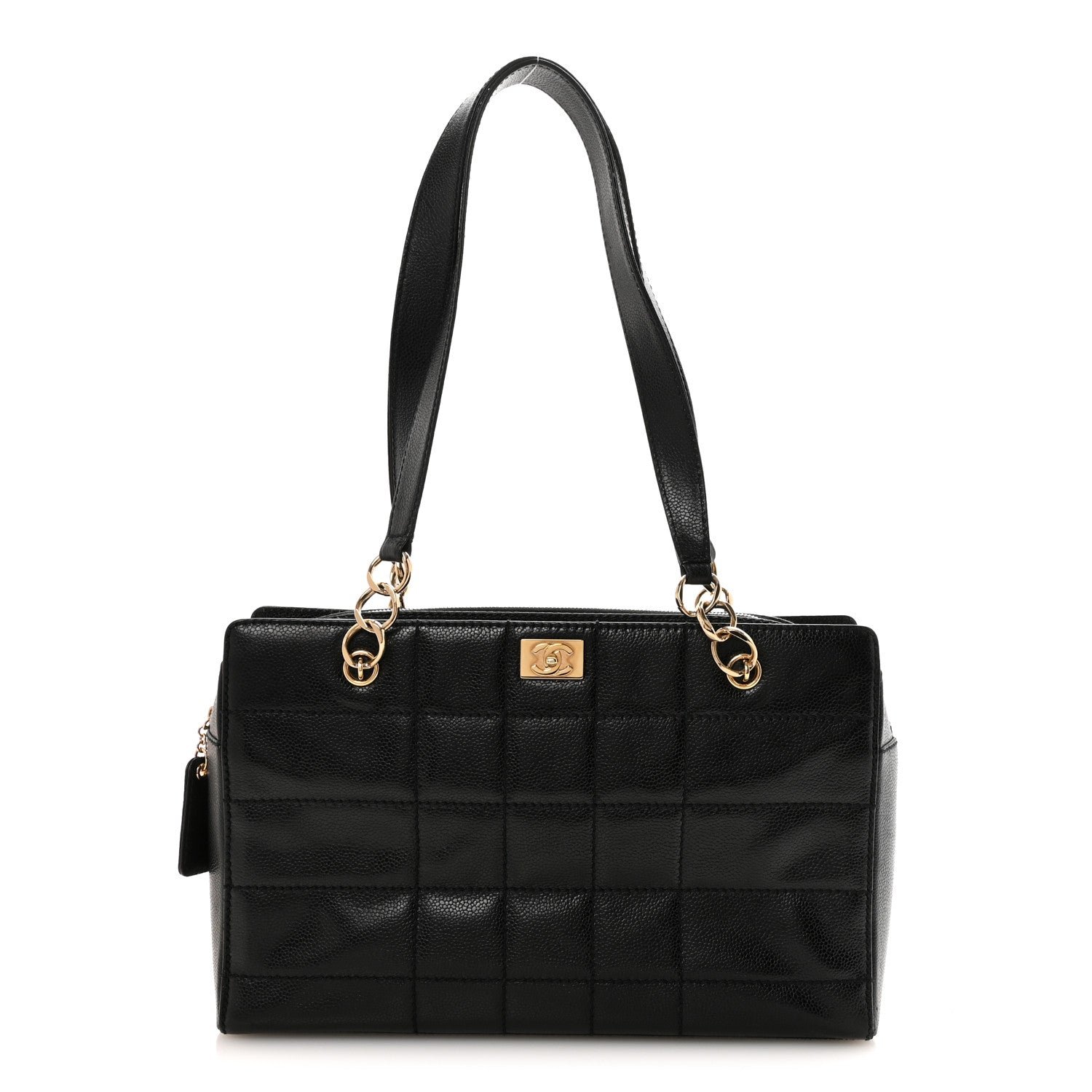 Chanel Caviar Stitched Chocolate Bar Shopping Tote Black