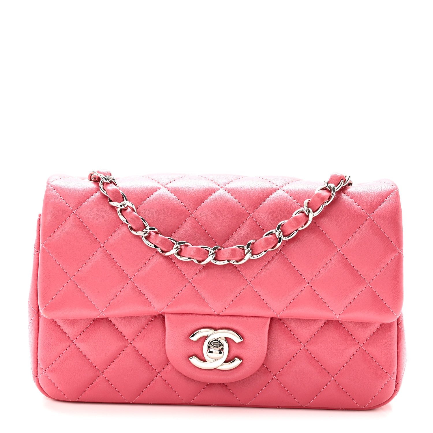 Chanel Lambskin Quilted Mini Rectangular Flap Pink