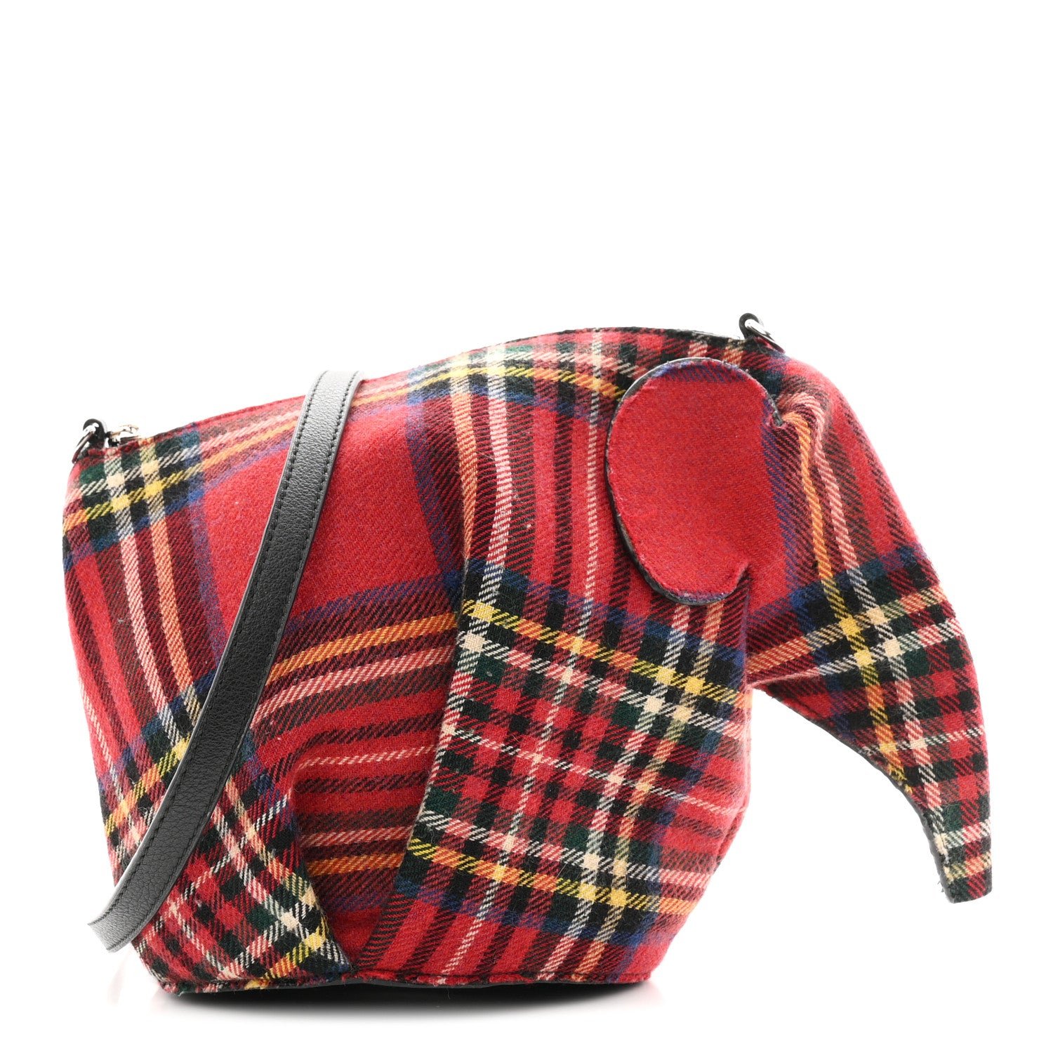 Loewe Loewe Wool Calfskin Mini Elephant Crossbody Bag Red Tartan