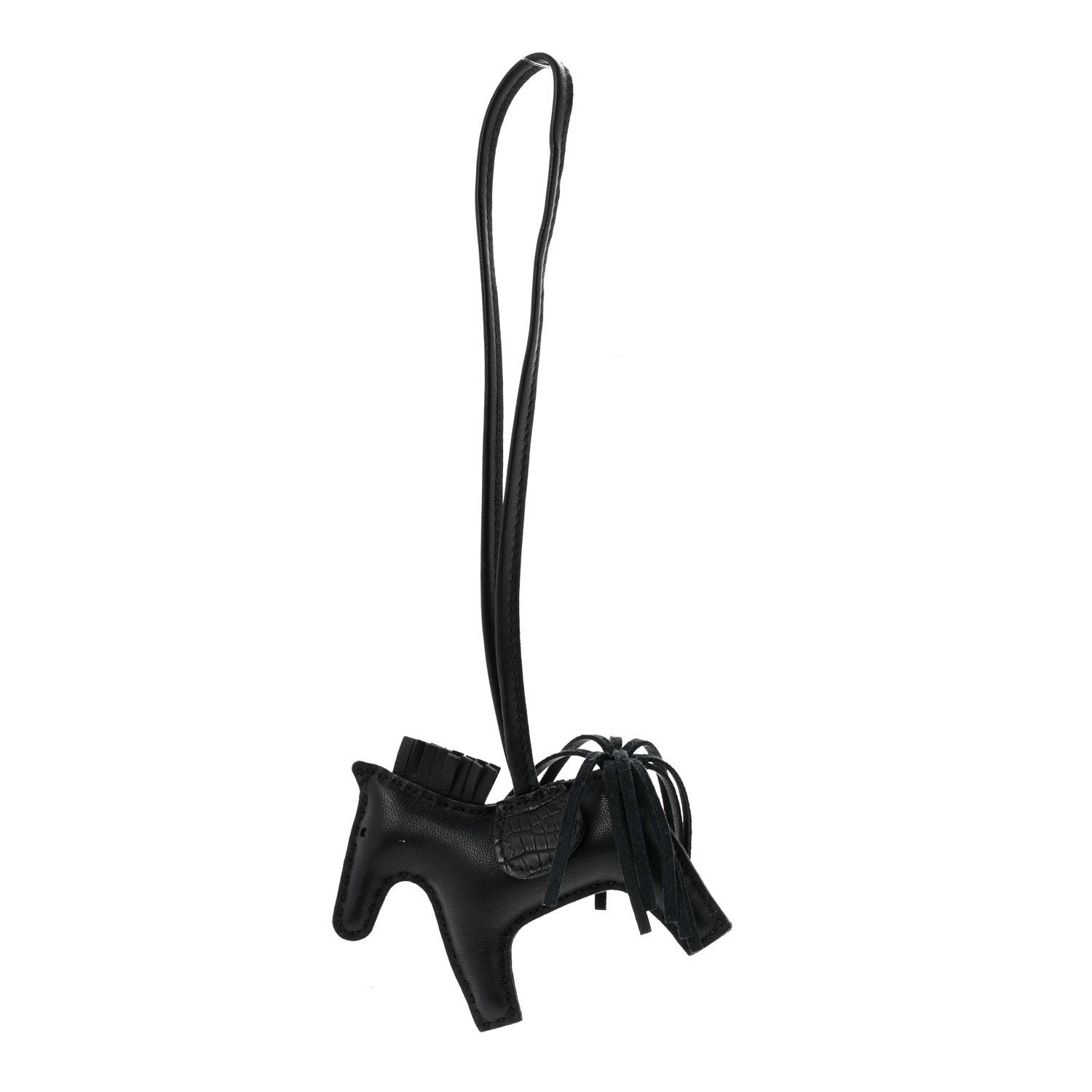 Hermes Milo Lambskin Matte Alligator Touch Grigri Rodeo Horse Bag Charm PM So Black