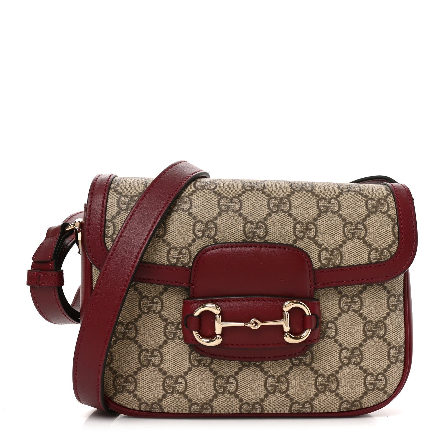 Gucci GG Supreme Monogram Horsebit 1955 Soft Small Shoulder Bag Beige Ebony Rosso Ancora