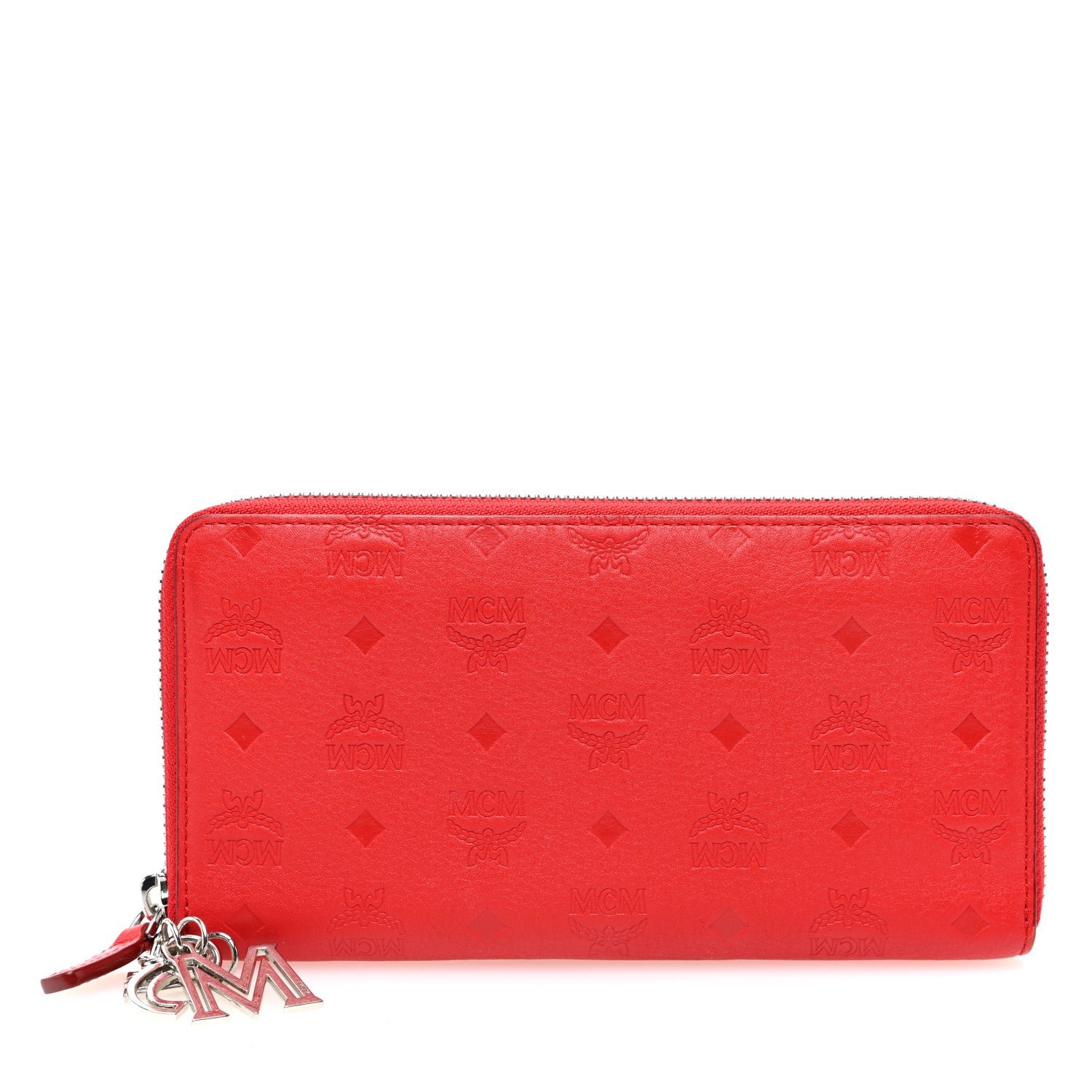 MCM Calfskin Ottomar Monogram Large Zip Around Wallet Red