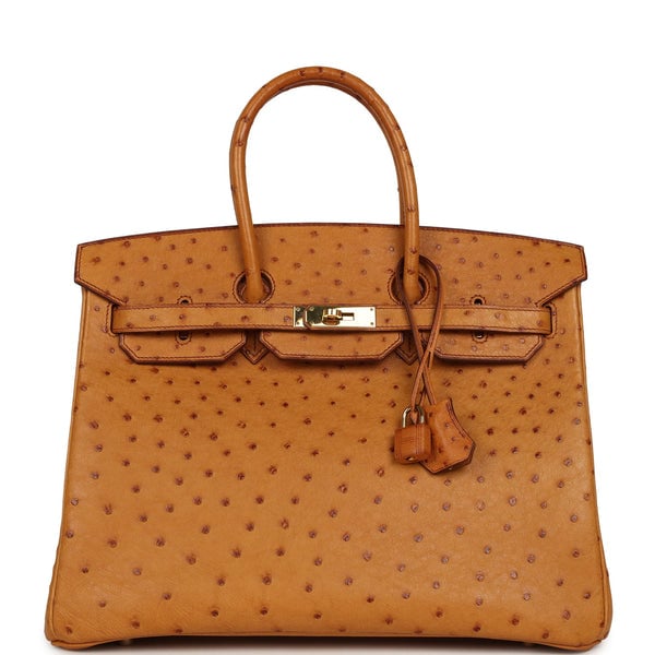 Pre-owned Hermes Birkin 35 Cognac Ostrich Gold Hardware