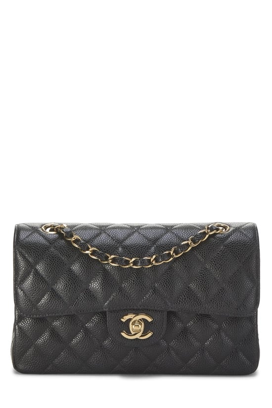 Black Quilted Caviar Classic Double Flap Small