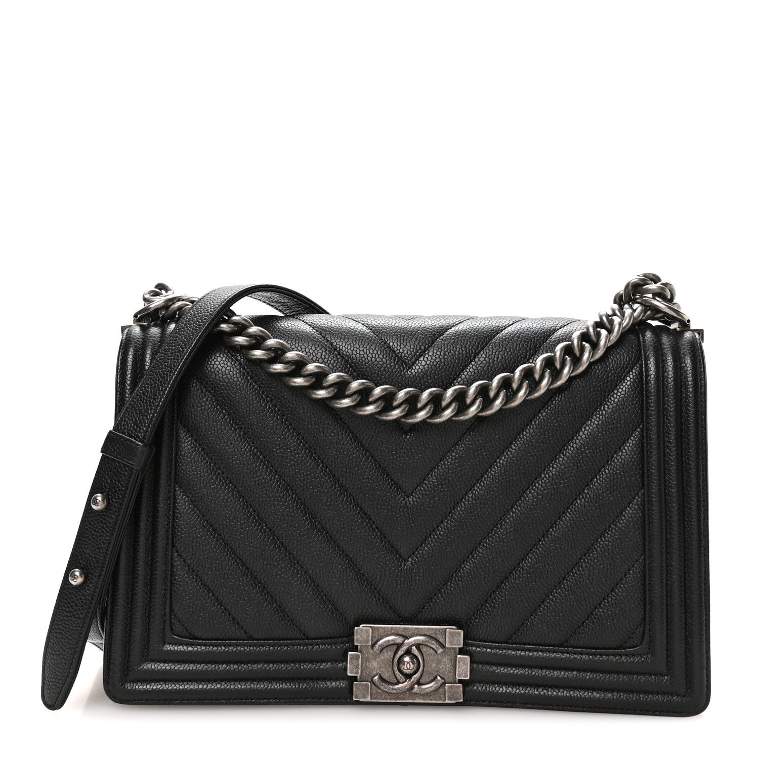 Chanel Calfskin Chevron Quilted New Medium Boy Flap Black