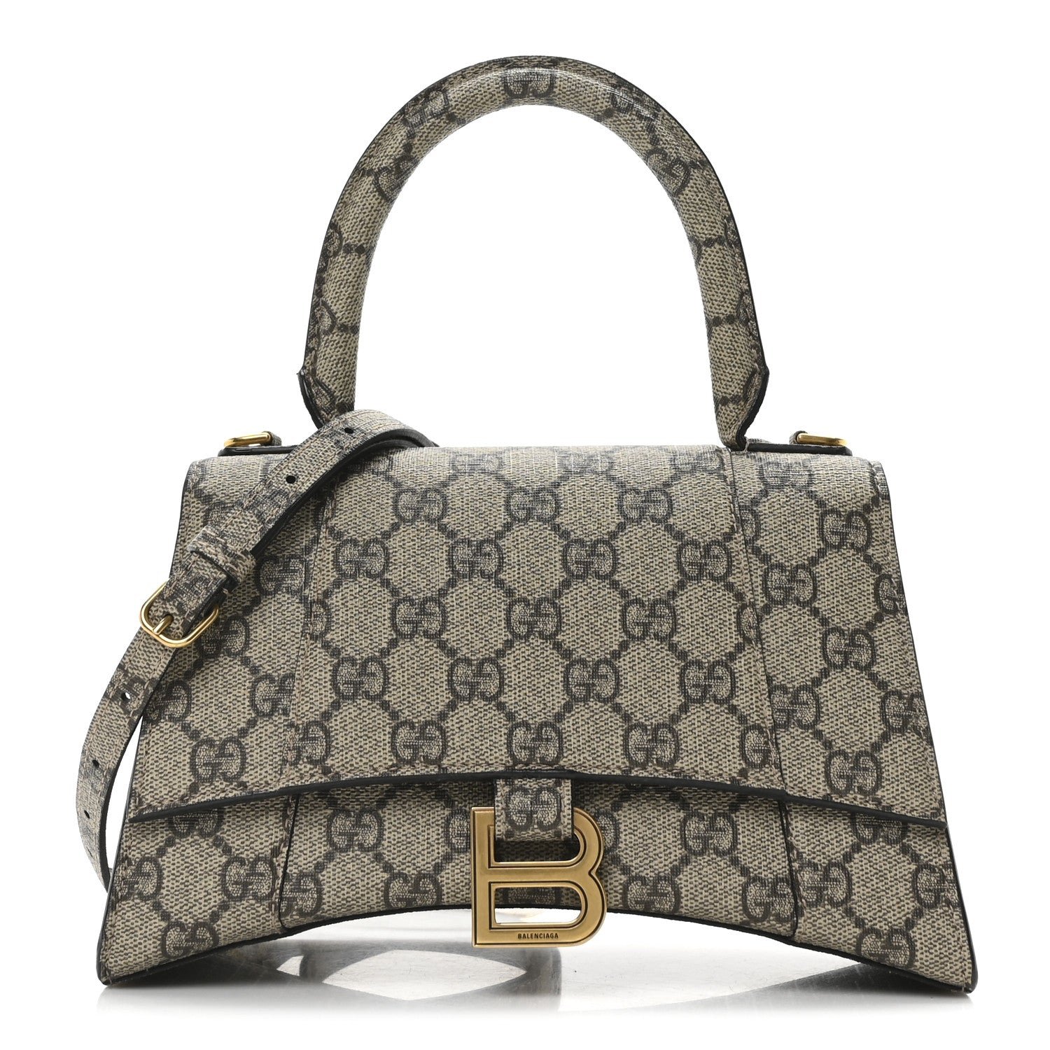Balenciaga X GUCCI GG Supreme Monogram Small Hourglass Top Handle Bag Beige Ebony