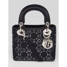 Dior Christian Dior Black Satin and Strass Crystal Cannage Mini Lady Bag