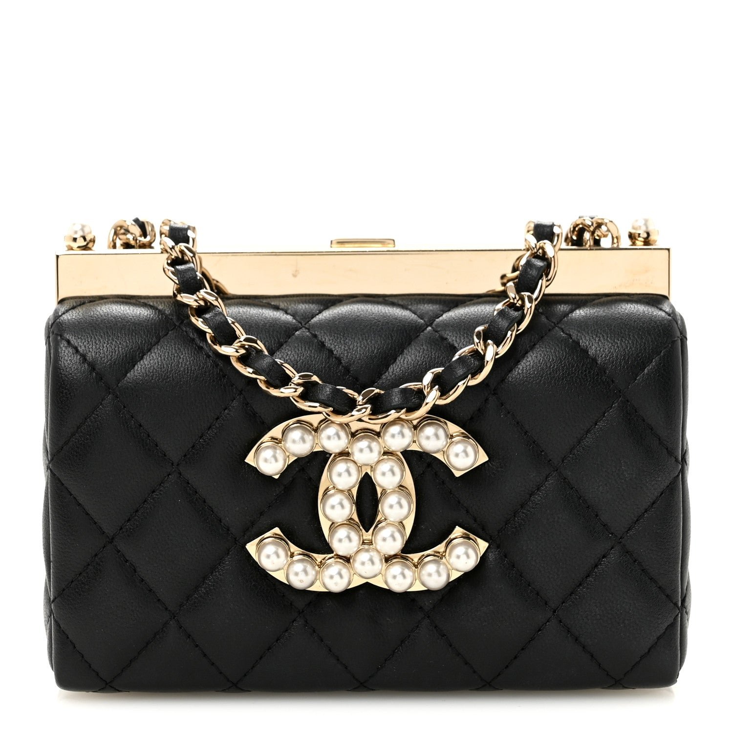 Chanel Lambskin Quilted Pearl CC Vanity Case Black