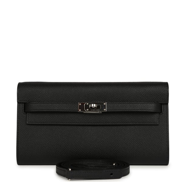Pre-owned Hermes Kelly Wallet To Go Black Epsom Palladium Hardware