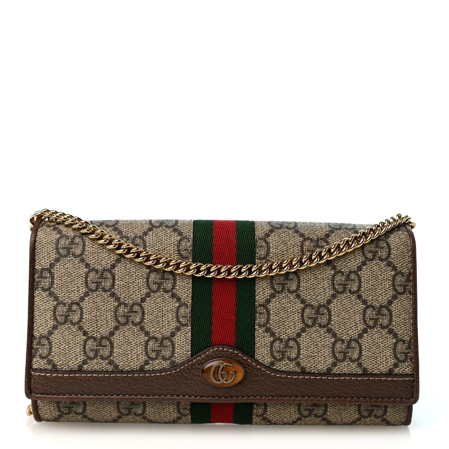 Gucci GG Supreme Monogram Web Ophidia Wallet On Chain Brown