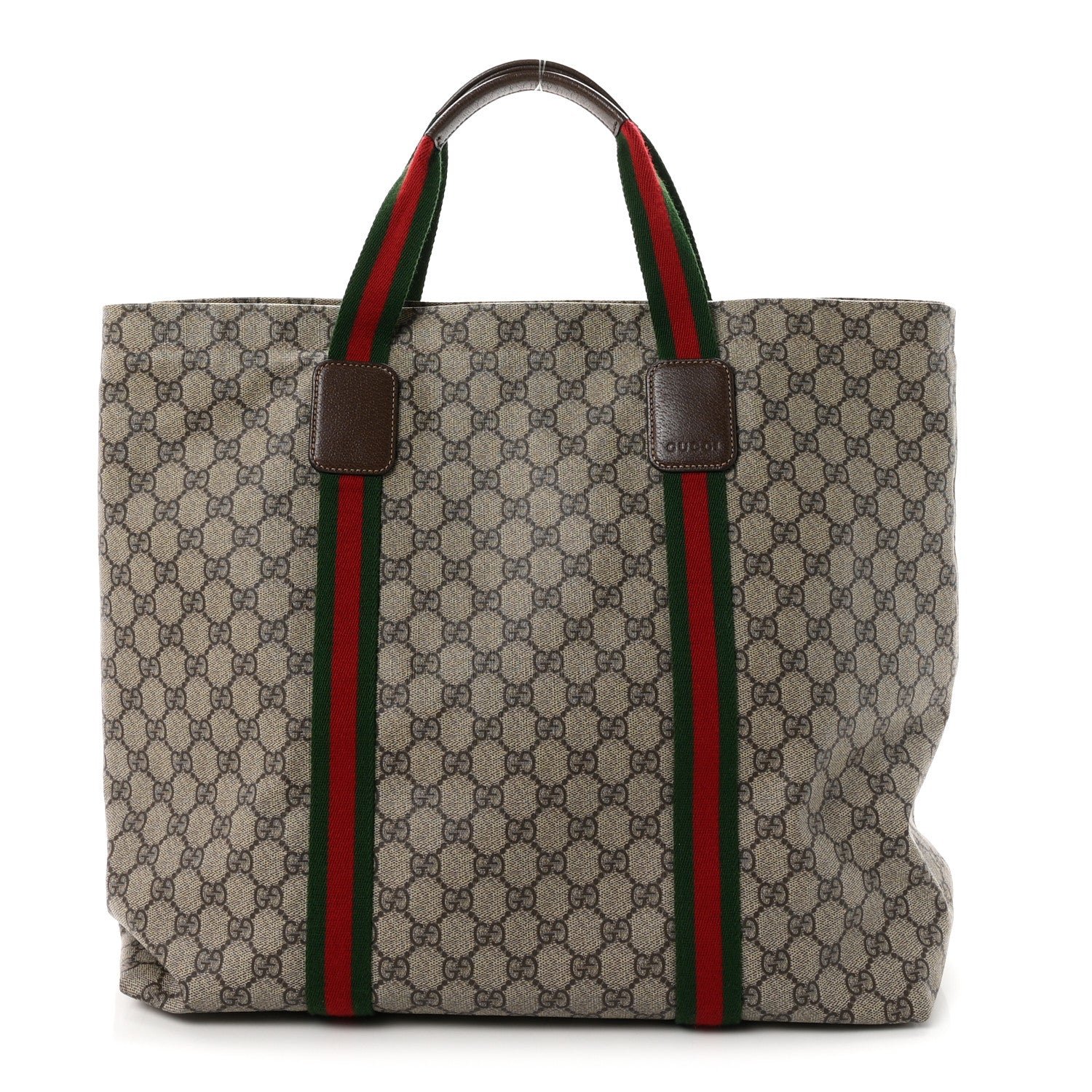 Gucci Tender GG Supreme Monogram Textured Dollar Calfskin Web Tote Beige Ebony New Acero