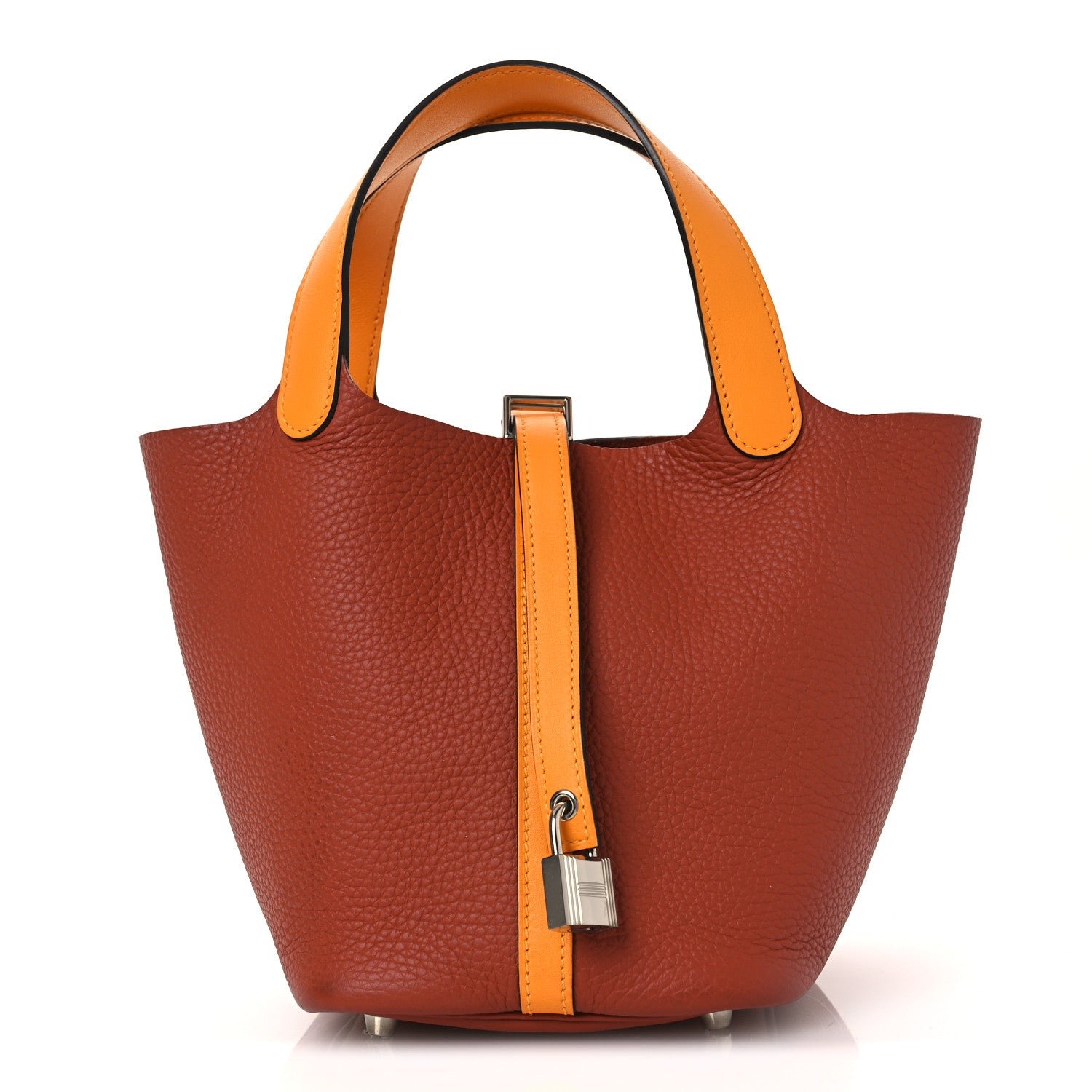 Hermes Taurillon Clemence Swift Picotin 18 PM Cuivre Jaune D'or
