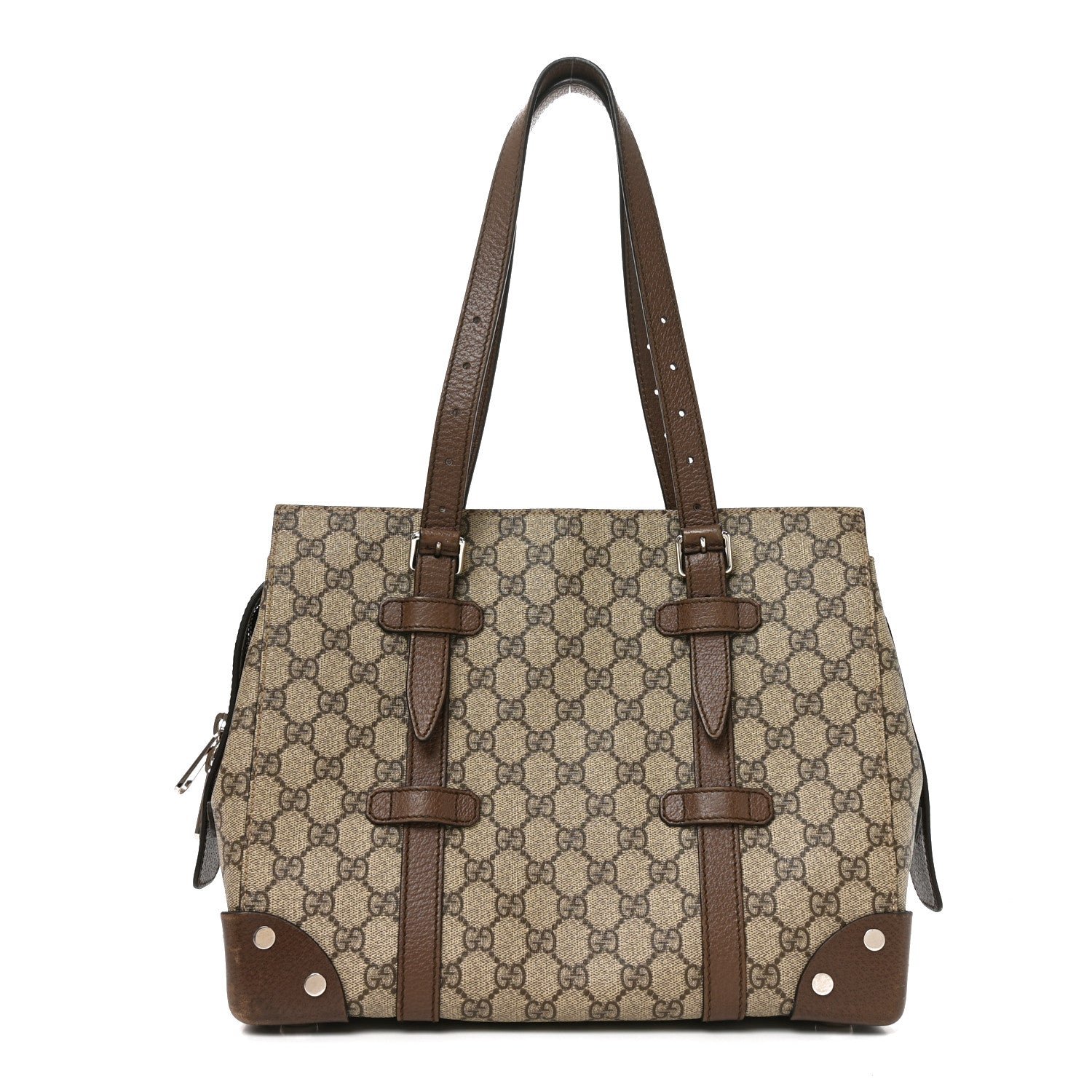Gucci GG Supreme Monogram Textured Dollar Calfskin Small Detail Tote Beige Ebony New Acero