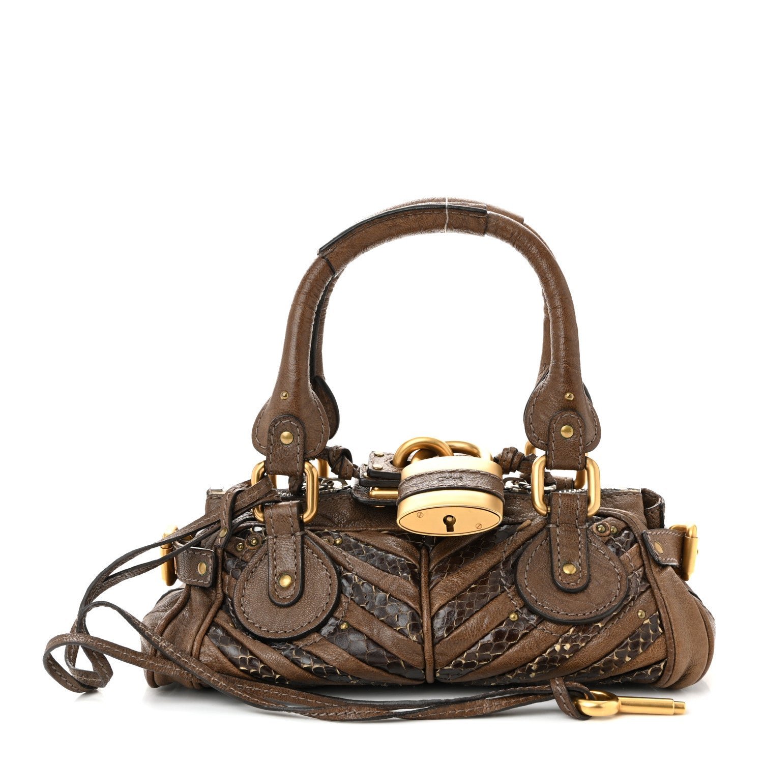 Chloe Chloe Snakeskin Grained Calfskin Chevron Paddington Brown