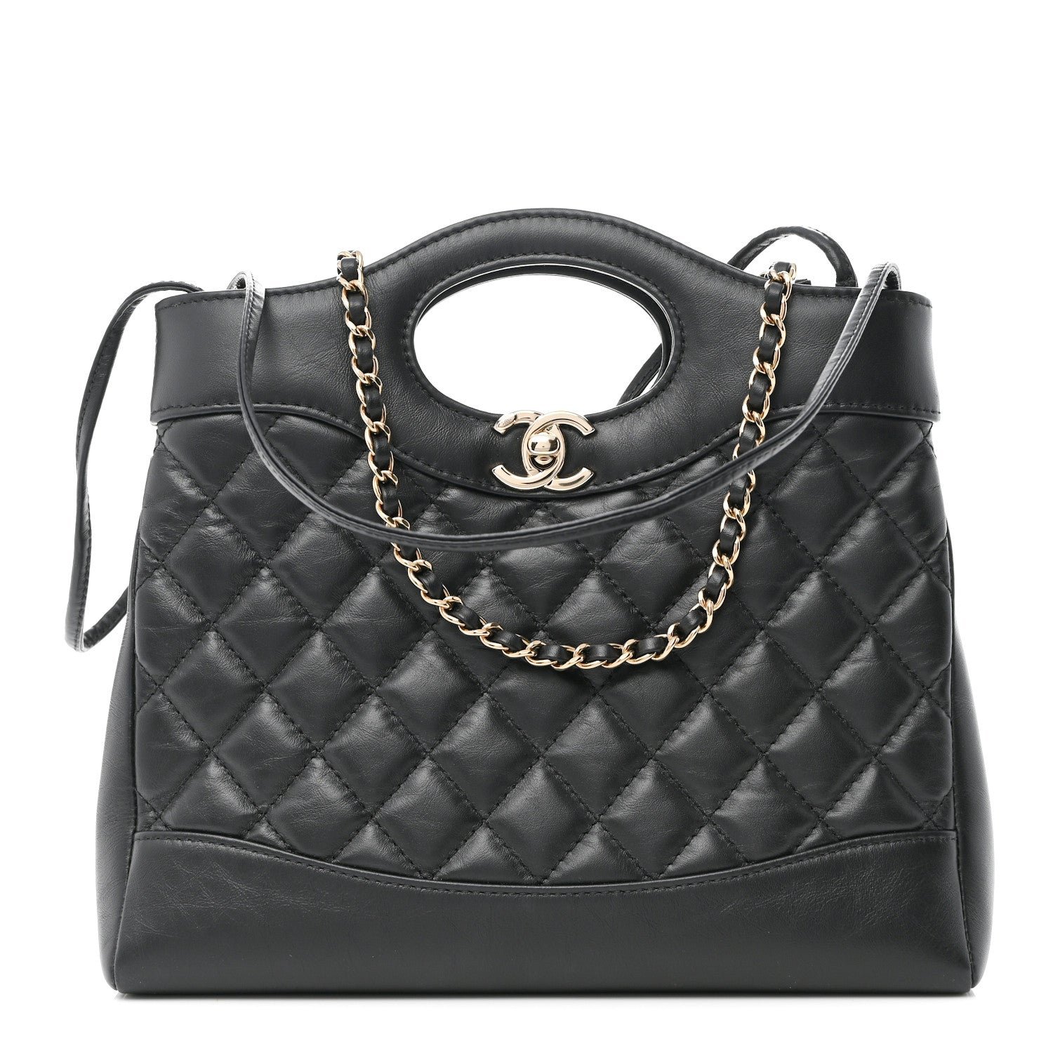 Chanel Aged Calfskin Quilted Mini 31 Shopping Bag Black
