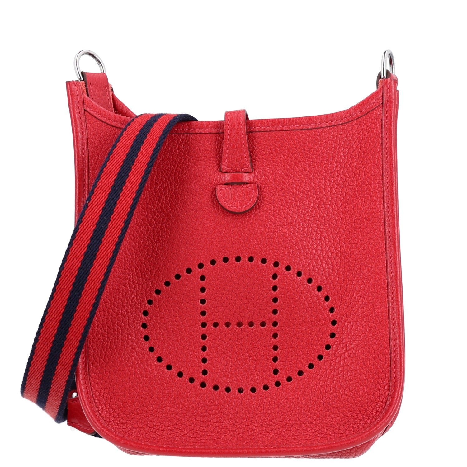 Hermes Taurillon Clemence Amazone Evelyne TPM Rouge Casaque Bleu Saphir