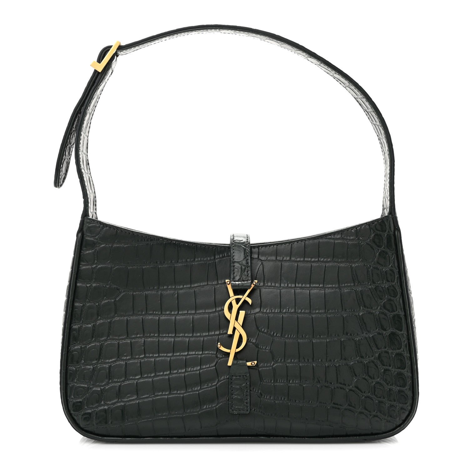 Saint Laurent Calfskin Crocodile Embossed LE 5 A 7 Hobo Vert Fonce