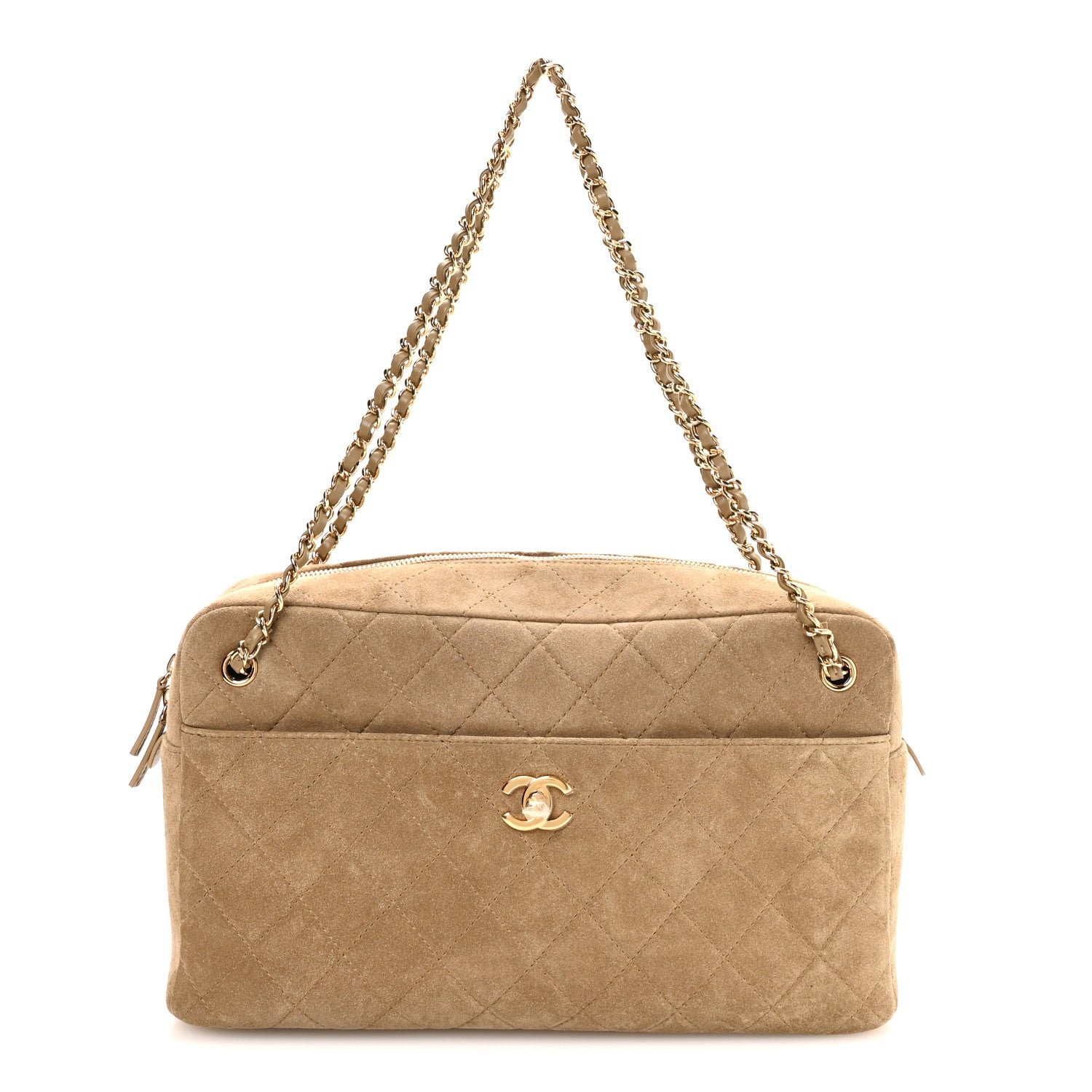 Chanel Suede Calfskin Quilted Camerissimo Case Beige