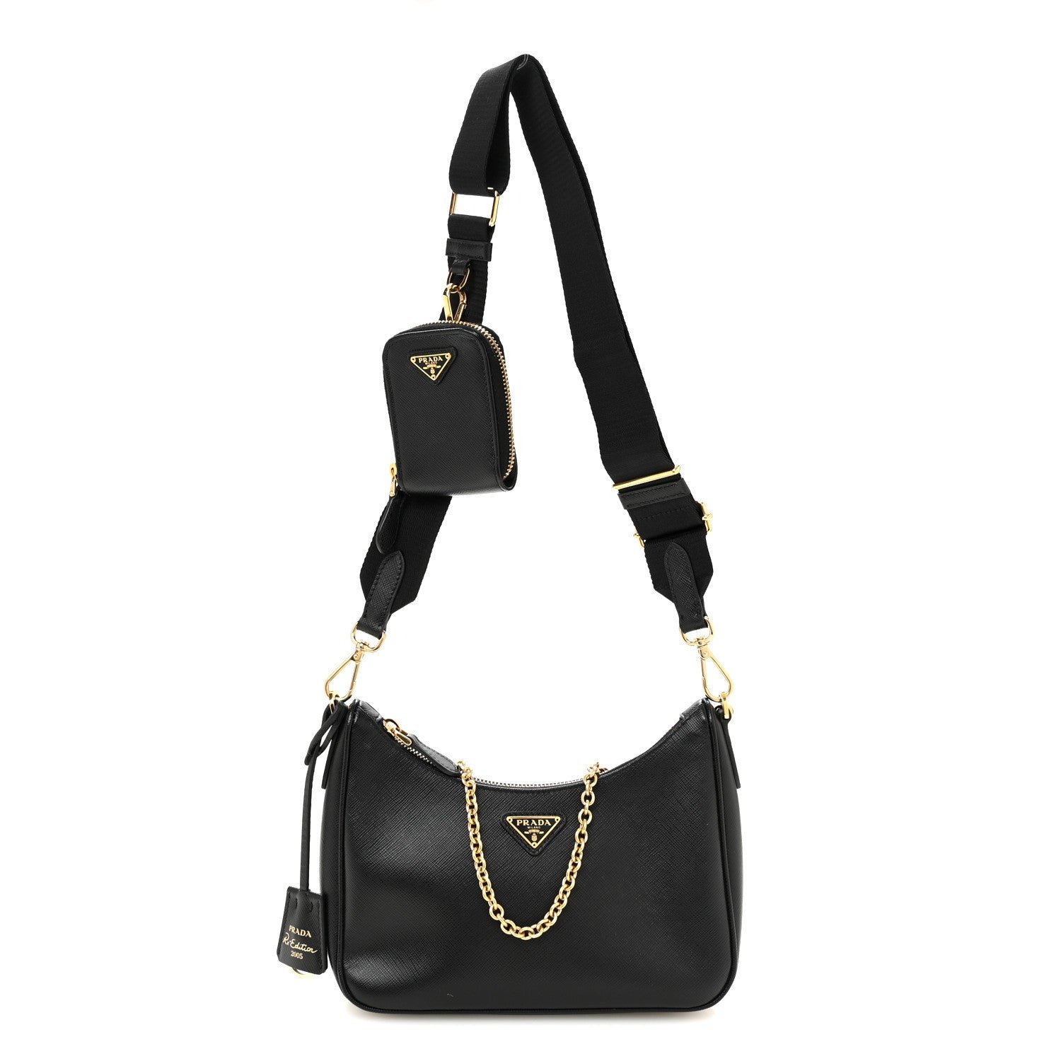 Prada Saffiano Lux Re-Edition 2005 Shoulder Bag Black