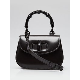 Gucci Black Dyna Lux Calfskin Leather Mini 1947 Bamboo Top Handle BAg