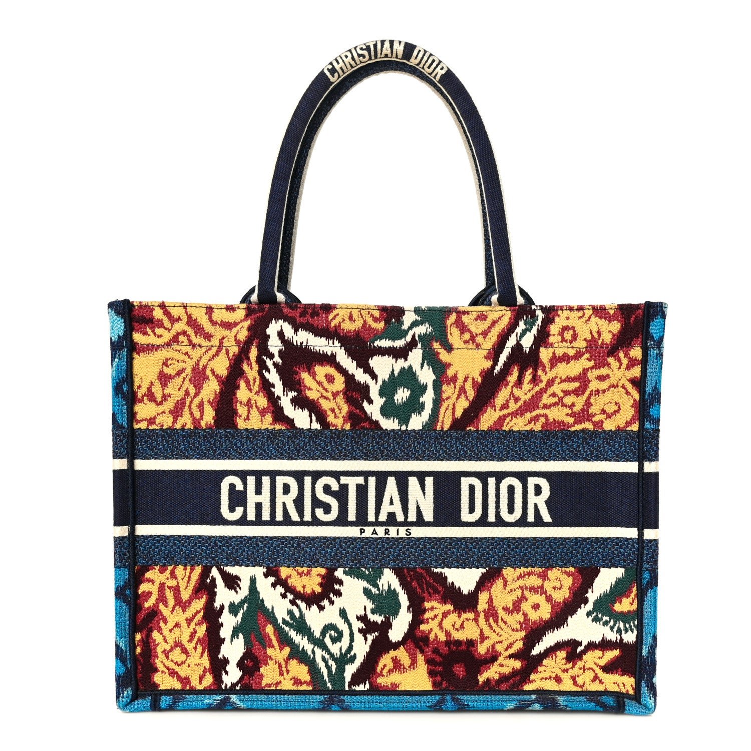 Dior Christian Dior Canvas Embroidered Paisley Medium Book Tote Blue Multicolor