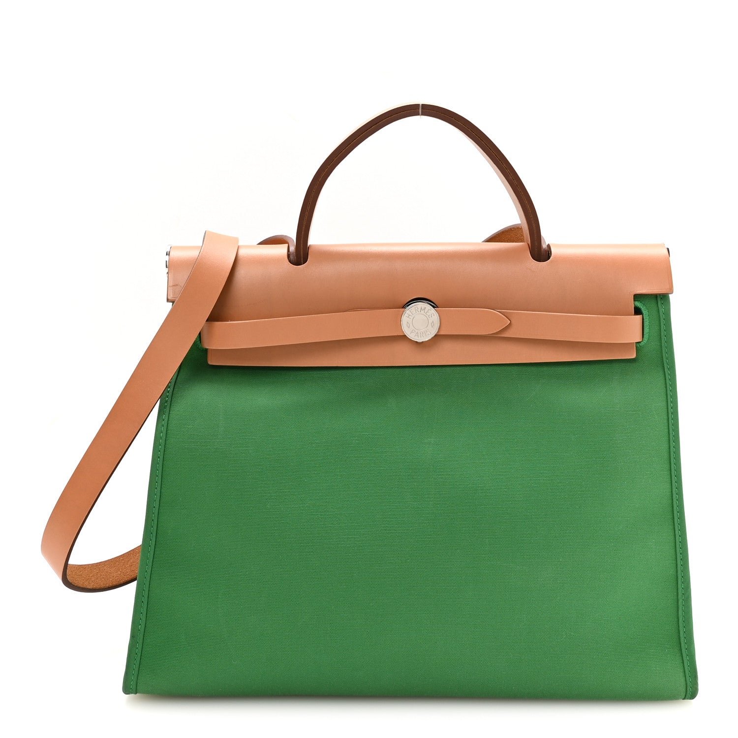 Hermes Vache Hunter Toile Herbag Zip 31 PM Bambou Natural