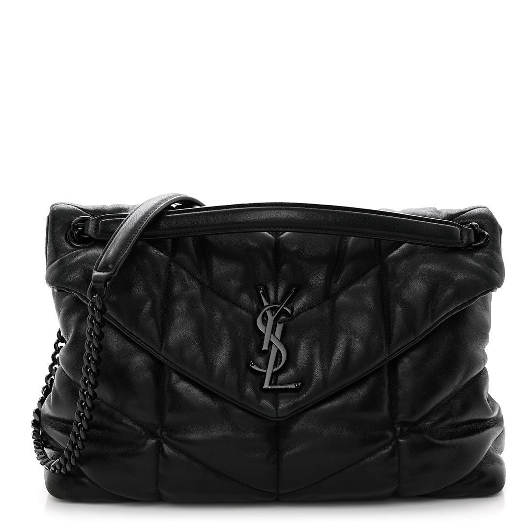 Saint Laurent Lambskin Quilted Monogram Monochrome Small Loulou Puffer Chain Satchel Black