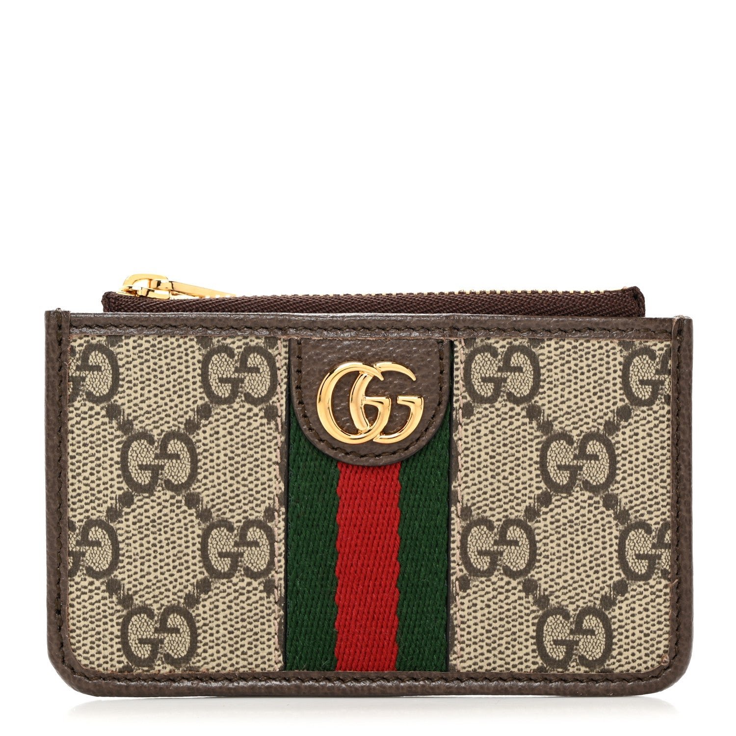 Gucci GG Supreme Monogram Web Ophidia Zip Card Case Brown