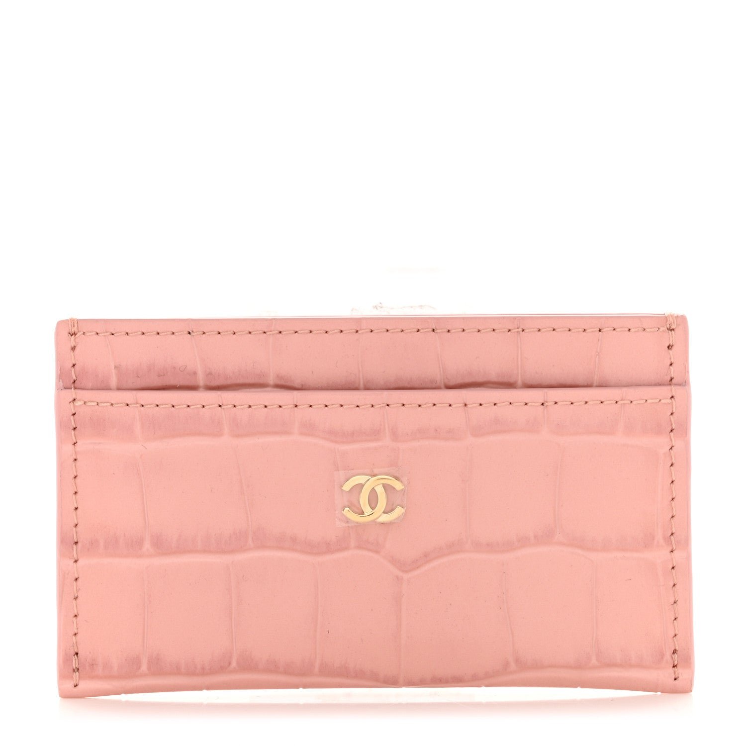 Chanel Calfskin Crocodile Embossed Crococo Card Holder Light Pink