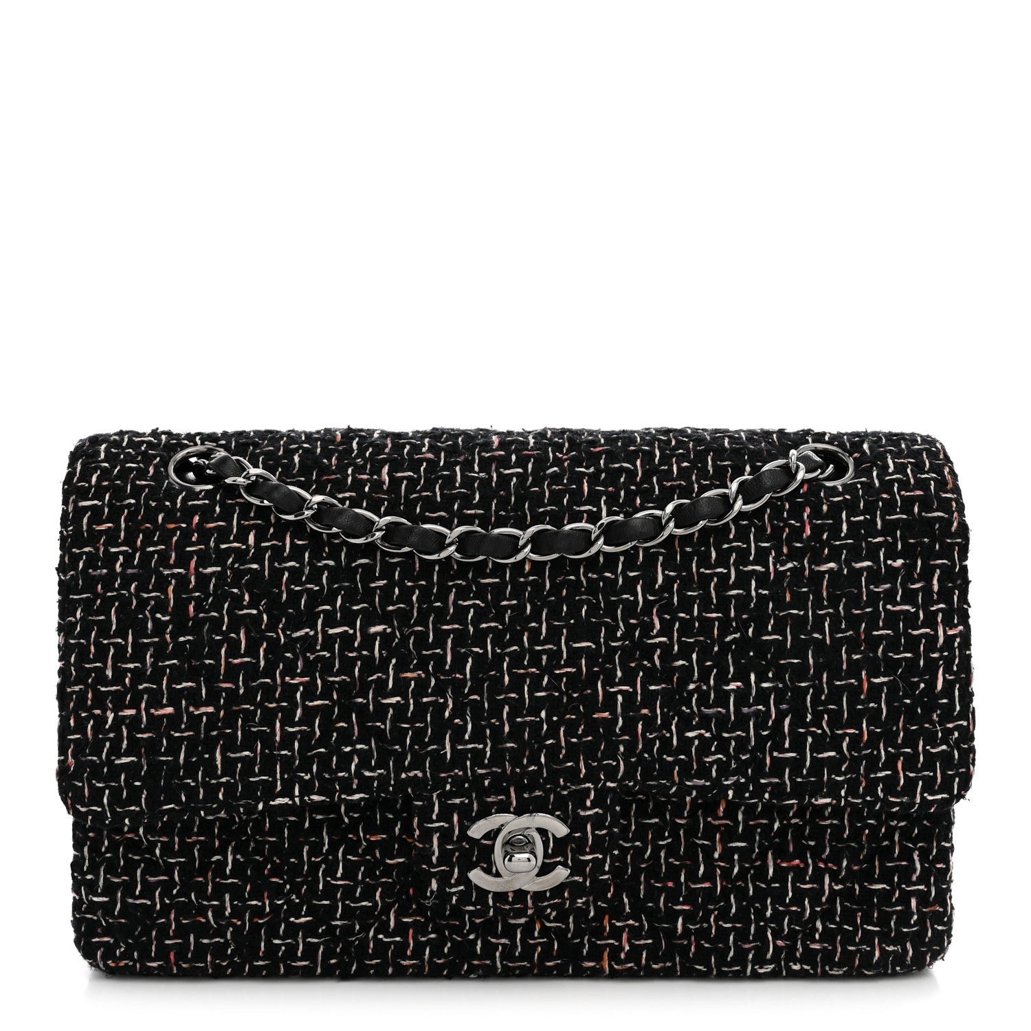 Chanel Tweed Quilted Medium Double Flap Black