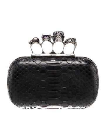 Skull Python Skin Knuckle Box Clutch