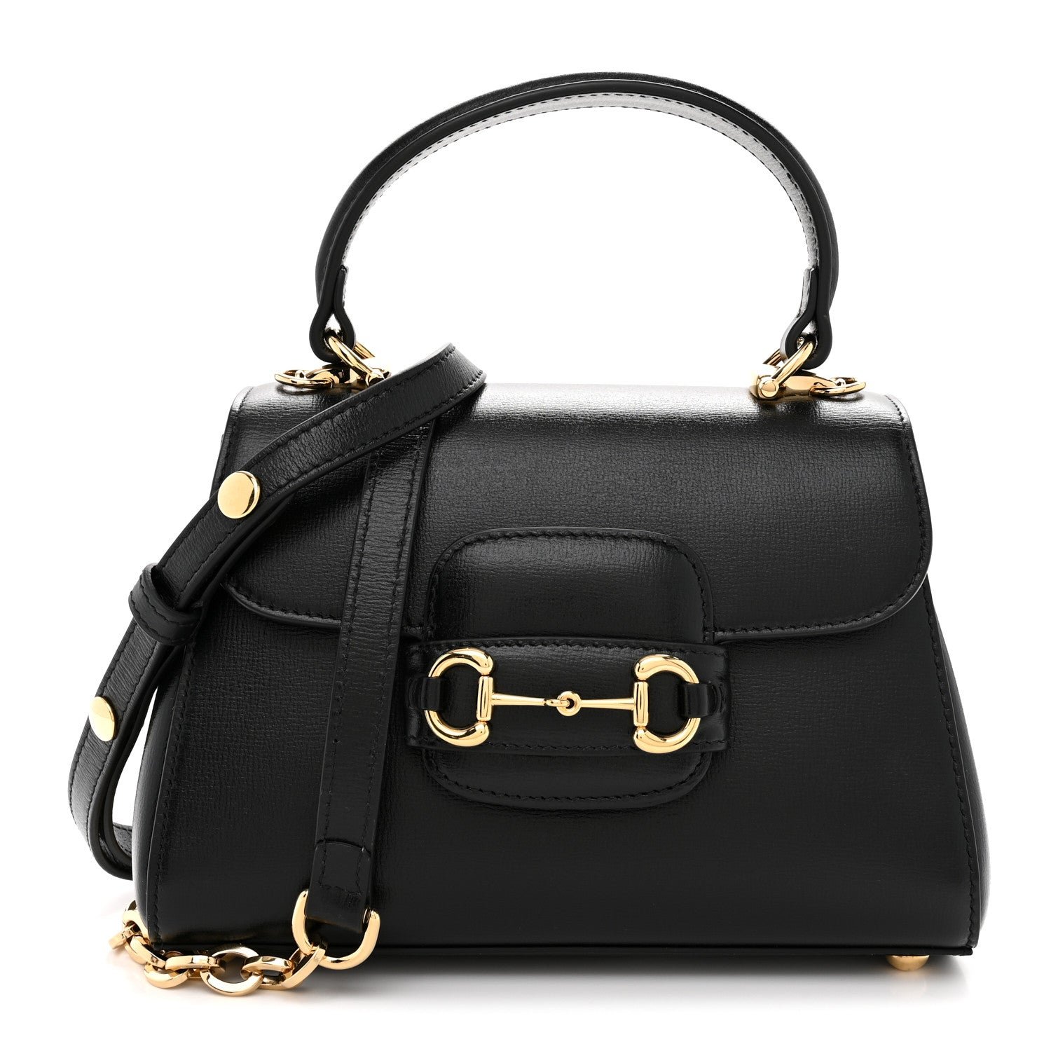 Gucci Glazed Textured Calfskin Mini Horsebit 1955 Top Handle Flap Bag Black