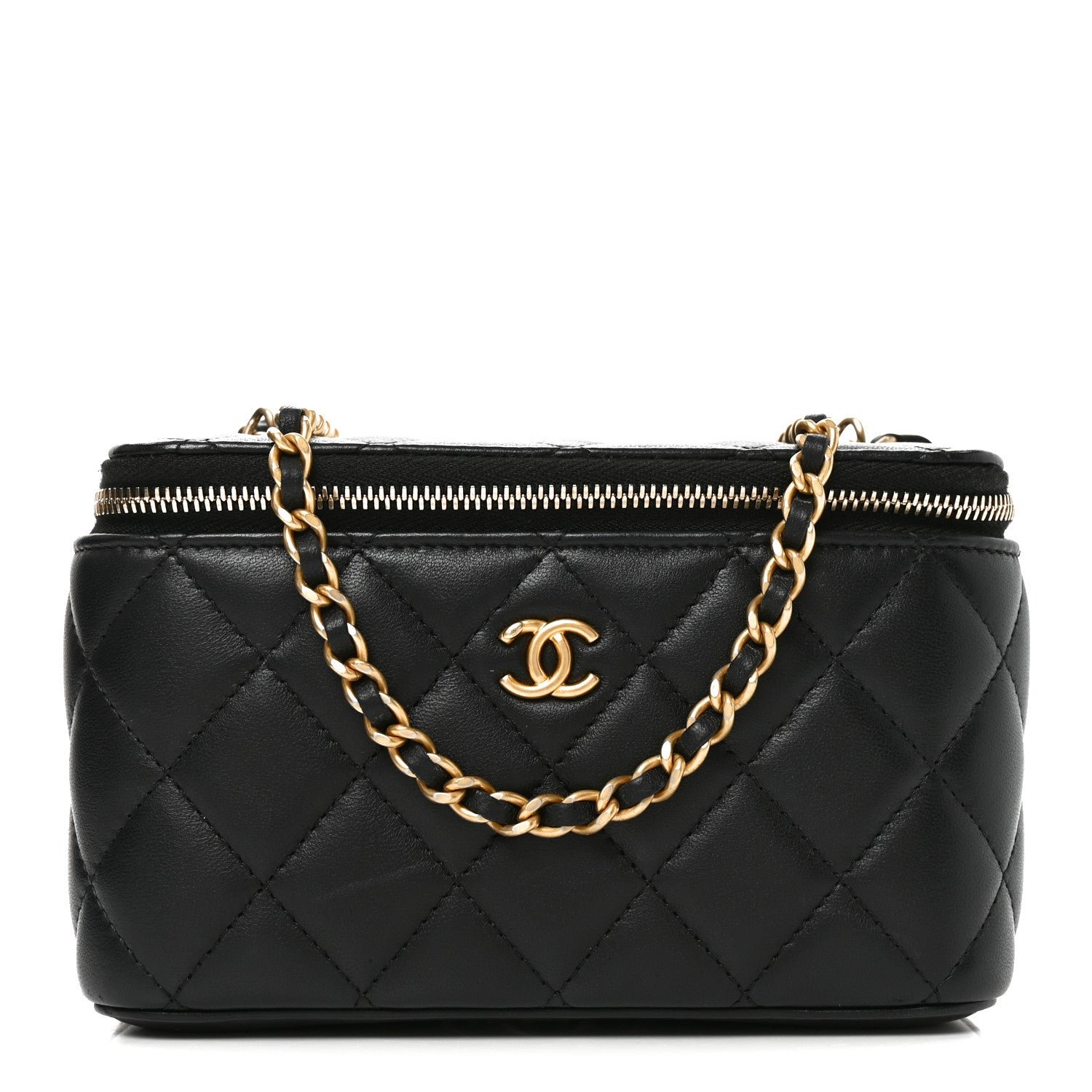 Chanel Lambskin Quilted Pearl Crush Small Vanity Case With Chain Black