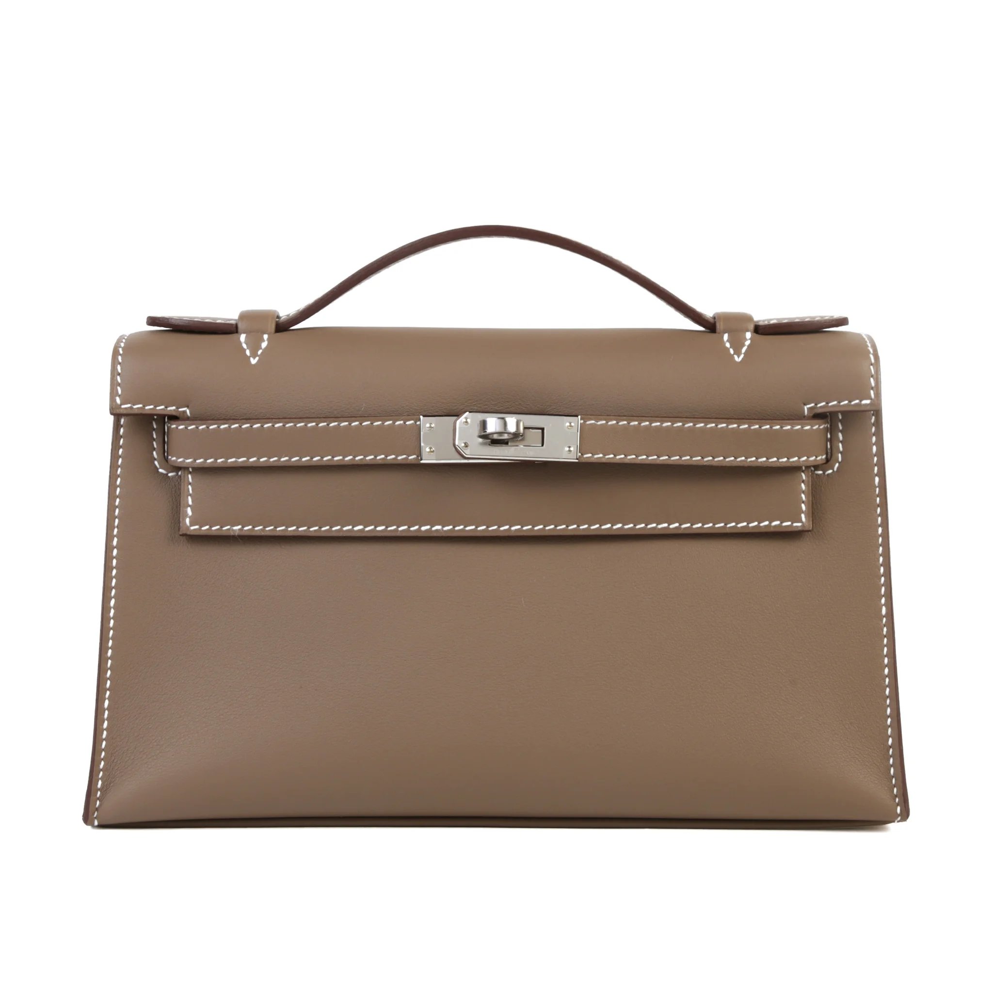 Brand New ( Rank N ) HERMÈS Kelly Pochette Etoupe (18) Swift Palladium hardware G (2026)