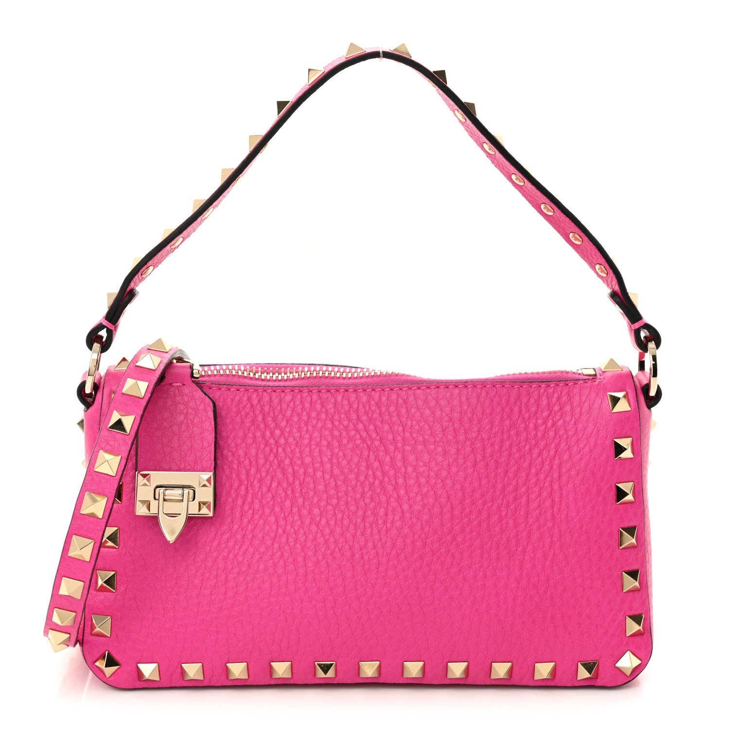 Valentino Garavani Pebbled Calfskin Small Rockstud Flip Lock Shoulder Bag Pink PP