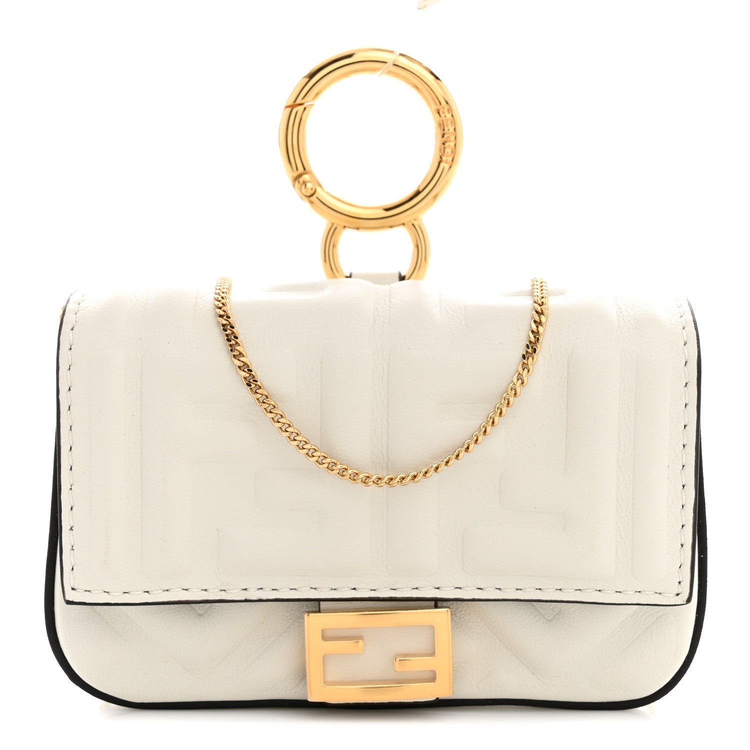 Fendi Nappa Matisse FF Embossed Nano Baguette Charm White