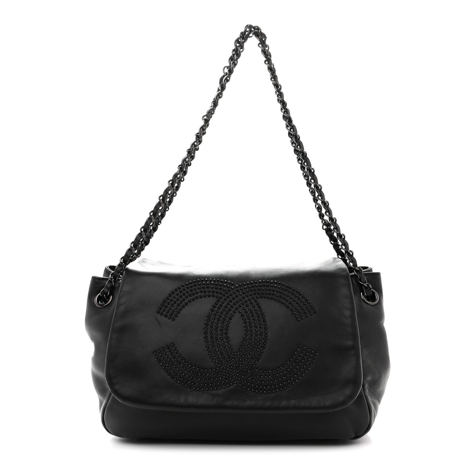 Chanel Lambskin Studded Accordion CC Flap Black