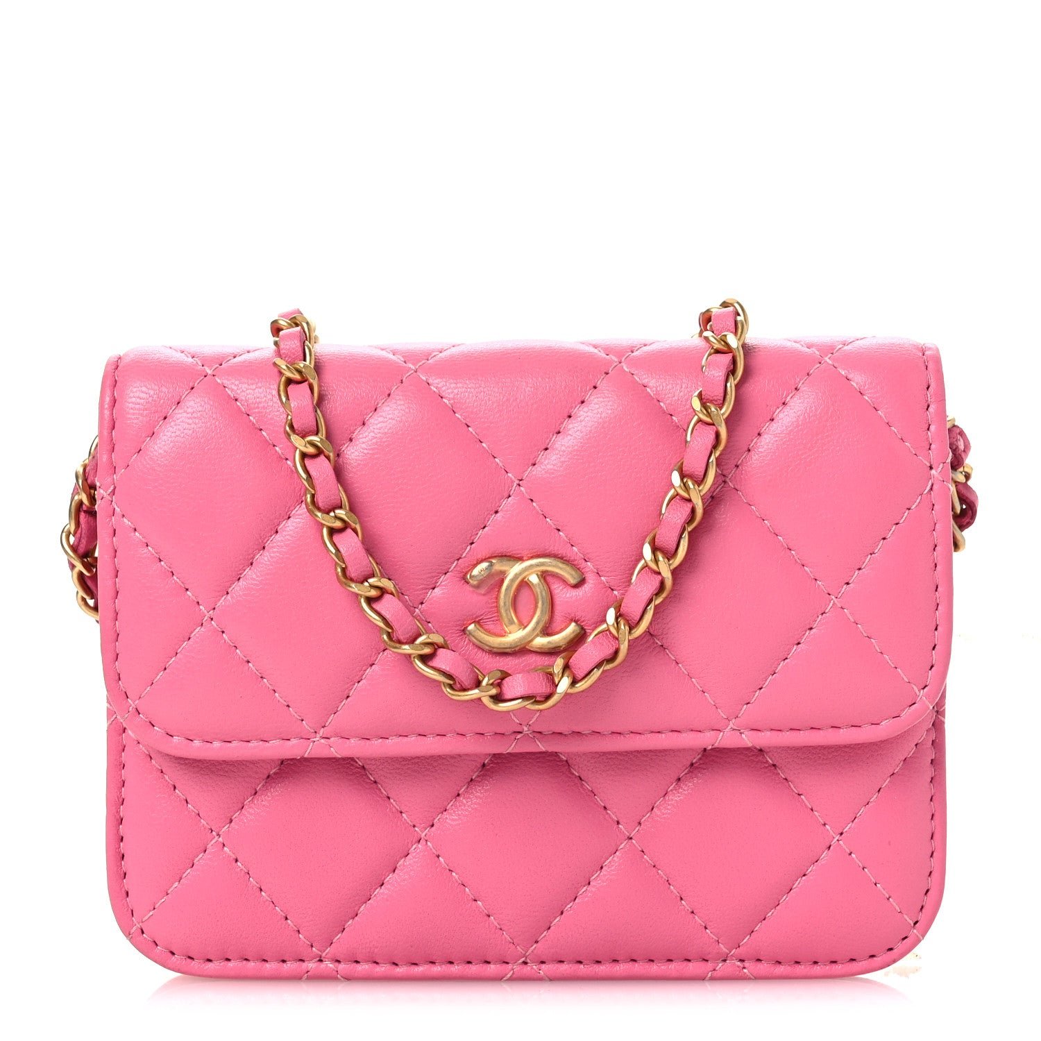 Chanel Lambskin Quilted Pearl Crush Clutch With Chain Pink
