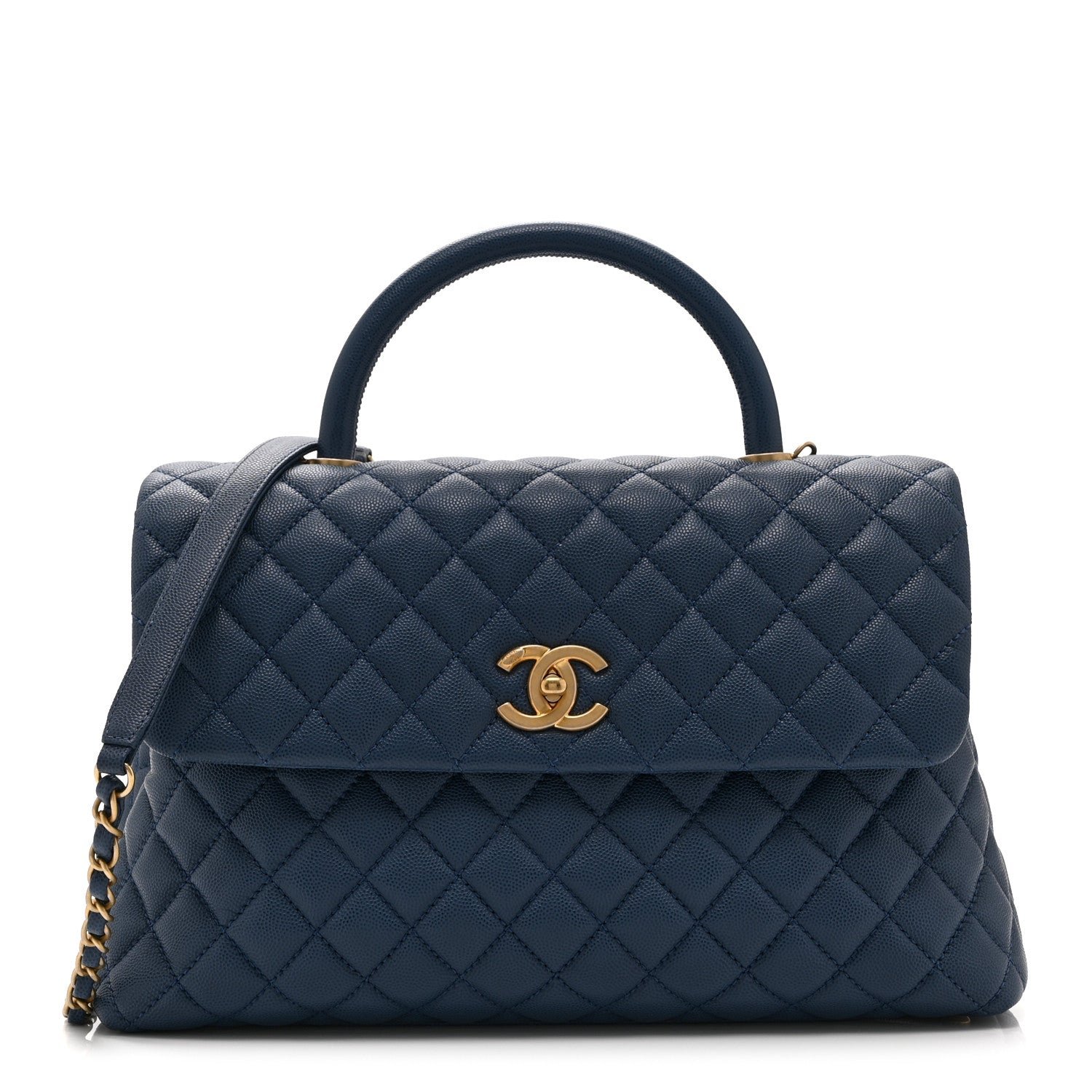 Chanel Caviar Quilted Medium Coco Handle Flap Blue