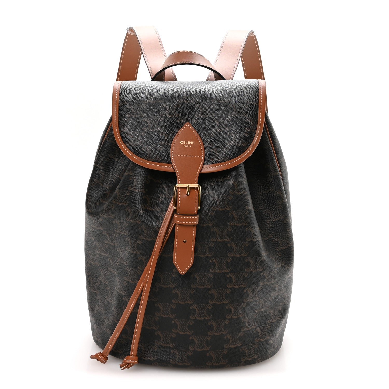Celine Celine Triomphe Canvas Calfskin Folco Backpack Tan