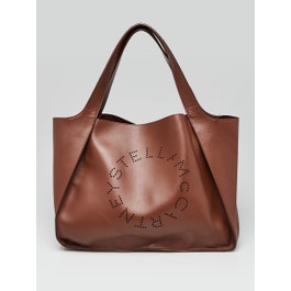 Stella McCartney Brown Faux Leather Perforated Logo Top Handle Tote Bag