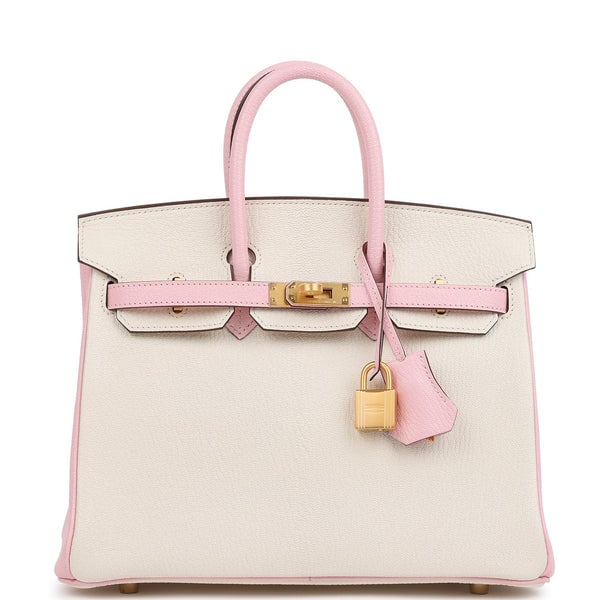 Hermes Hermes Special Order (HSS) Birkin 25 Nata and Rose Sakura Chevre Mysore Brushed Gold Hardware
