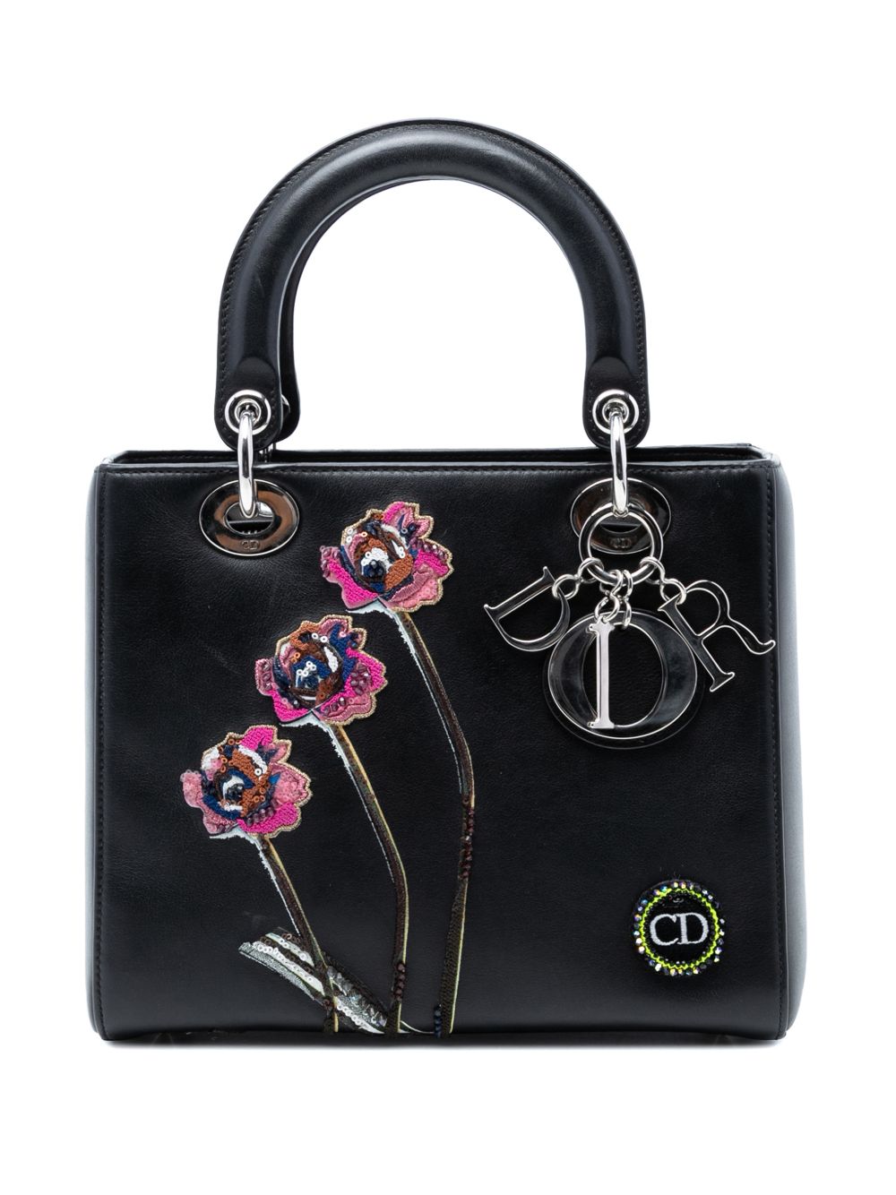 2016 Medium Calfskin Embroidered Flower Lady Dior satchel