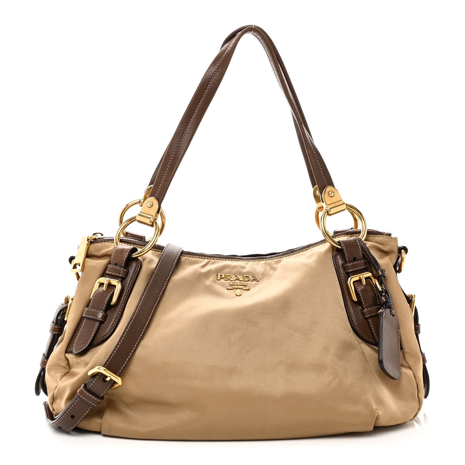 Prada Prada Tessuto Nylon Vitello Daino Satchel Tabacco