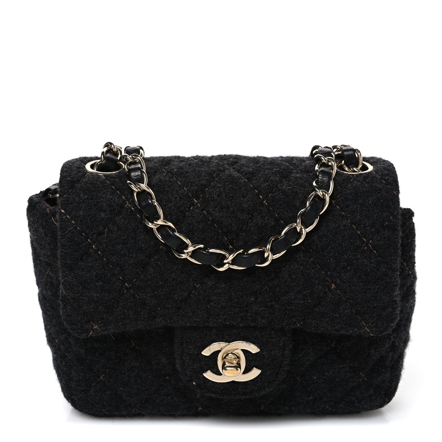 Chanel Wool Contrast Stitch Mini Square Flap Charcoal